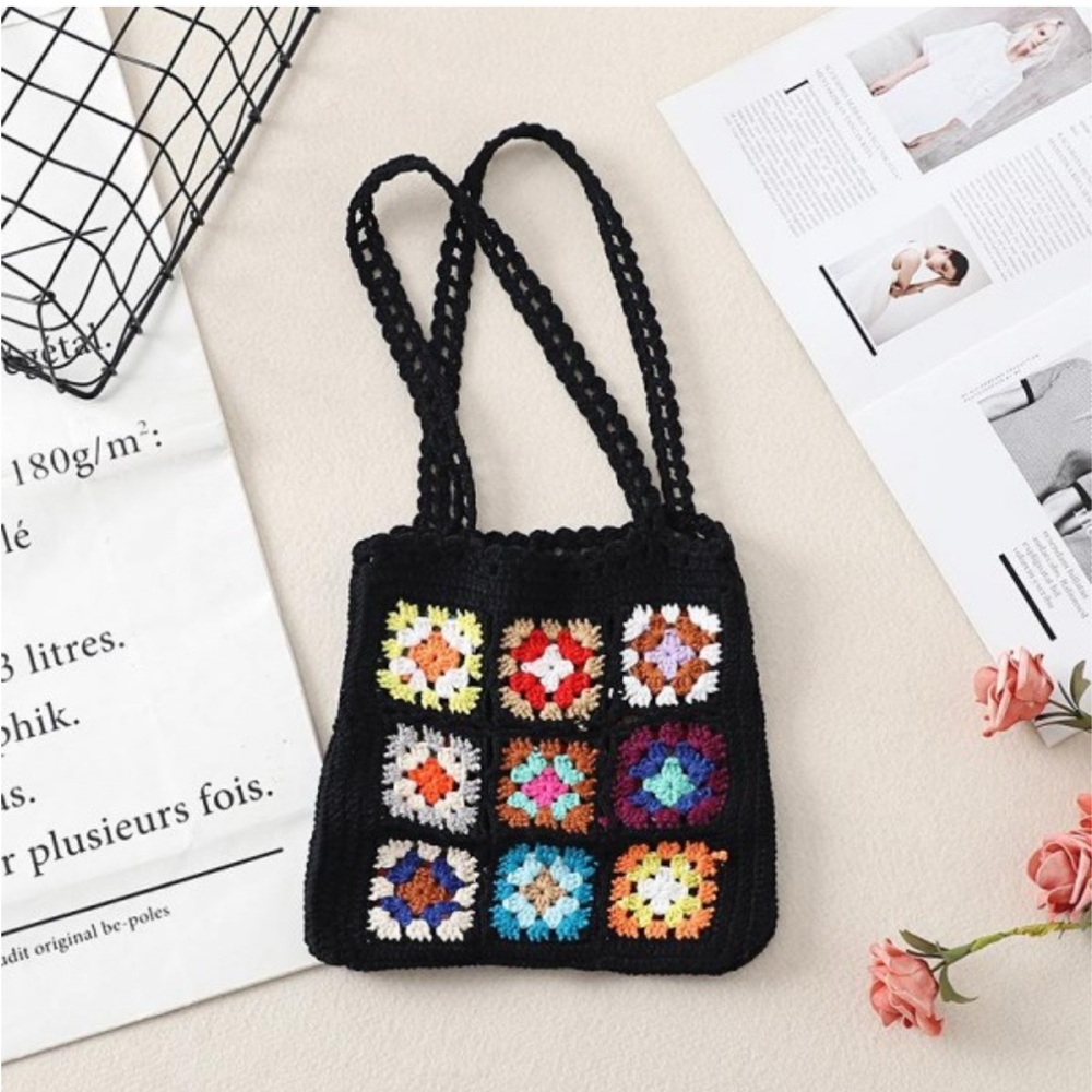 Bohemian Crochet Granny Square Tote Bag Purse - Picture 3 of 3